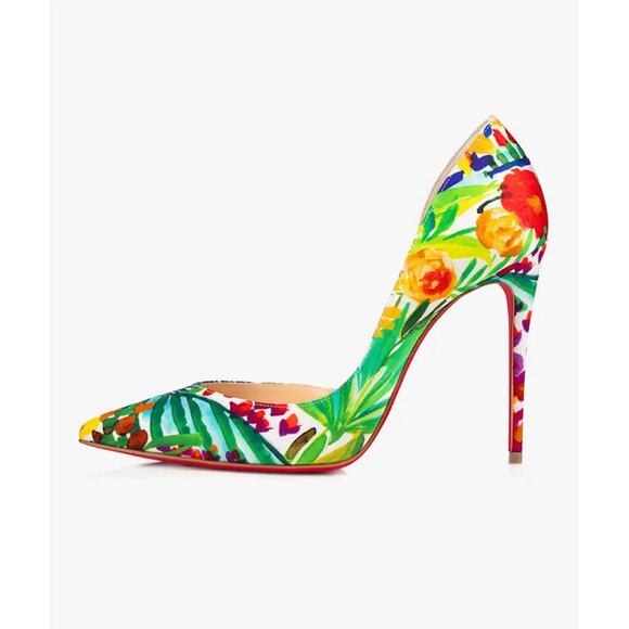 Christian Louboutin Iriza 100 Crepe Satin Fleuri Floral Pointed Toe Heel Pump 35 - Picture 3 of 12
